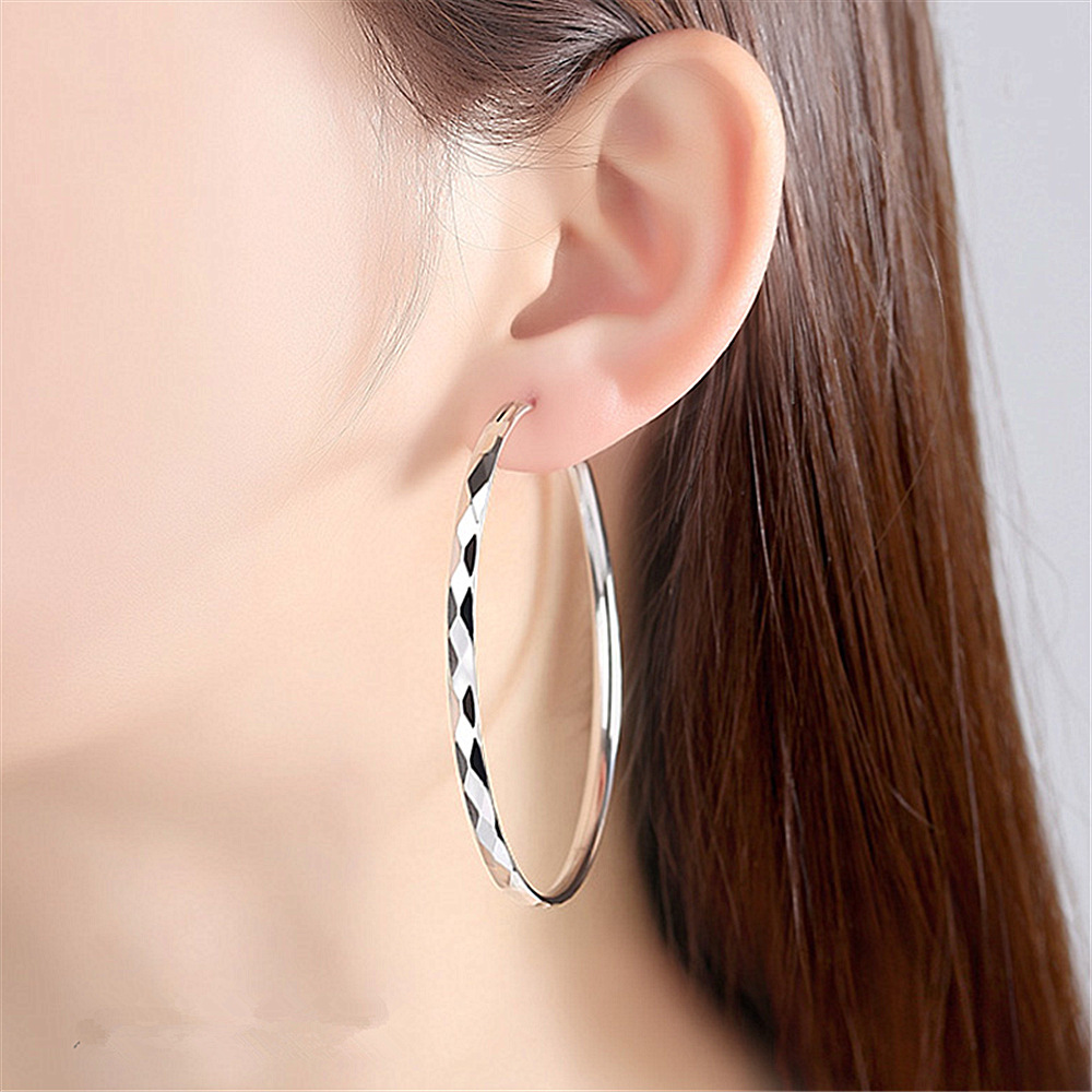 2019菱形大耳圈女镀银耳环网红显脸瘦 潮气质圆环夸张大圈圈耳环