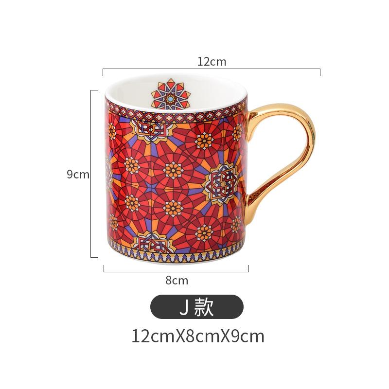 Moroccan Style Gold Outline Ceramics Coffee Mug Office Water Cup Home Breakfast Milk Cup Couple Creative Gift