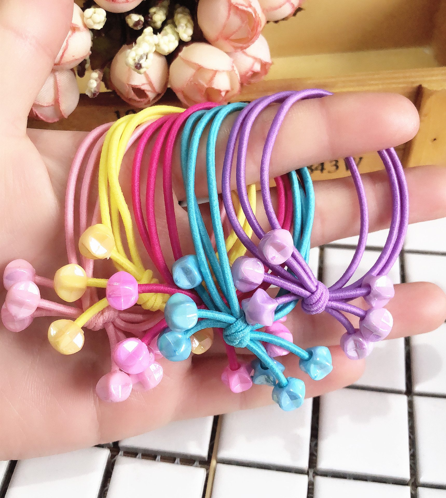 糖果色五角星皮筋 五角星儿童义乌一元两元饰品货源批发