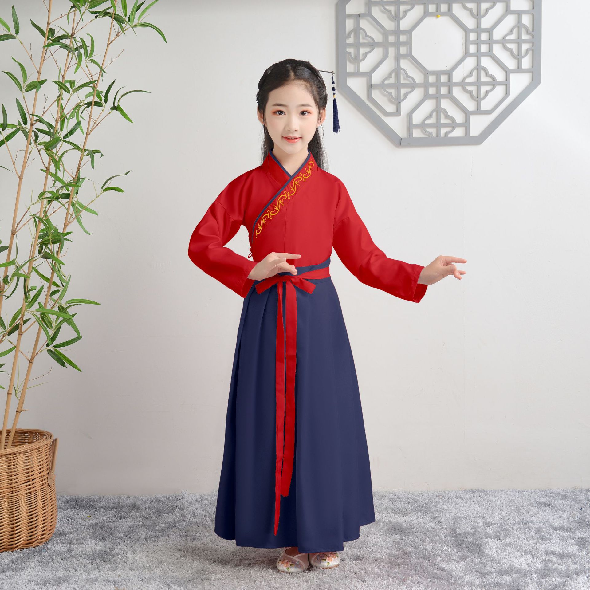 儿童古装汉服男童国学服装男女童书童服装男孩弟子规三字经演出服