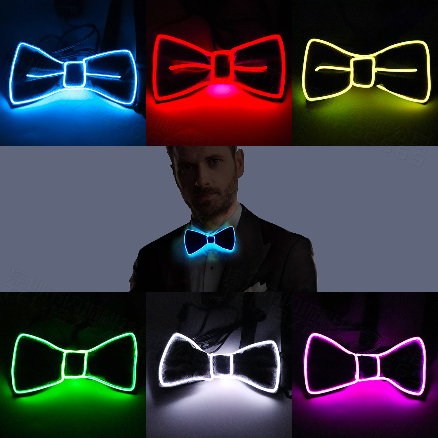 Luminous Bowknot Suitable for Party Christmas Carnival Party Led Light-Emitting Tie Dance Dress up Performance Props