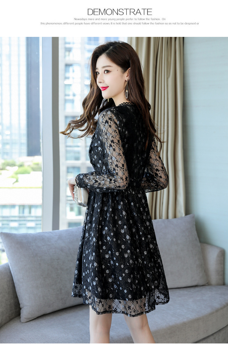 实拍2019春季新款外贸精品原单女装批发现货长袖蕾丝连衣裙