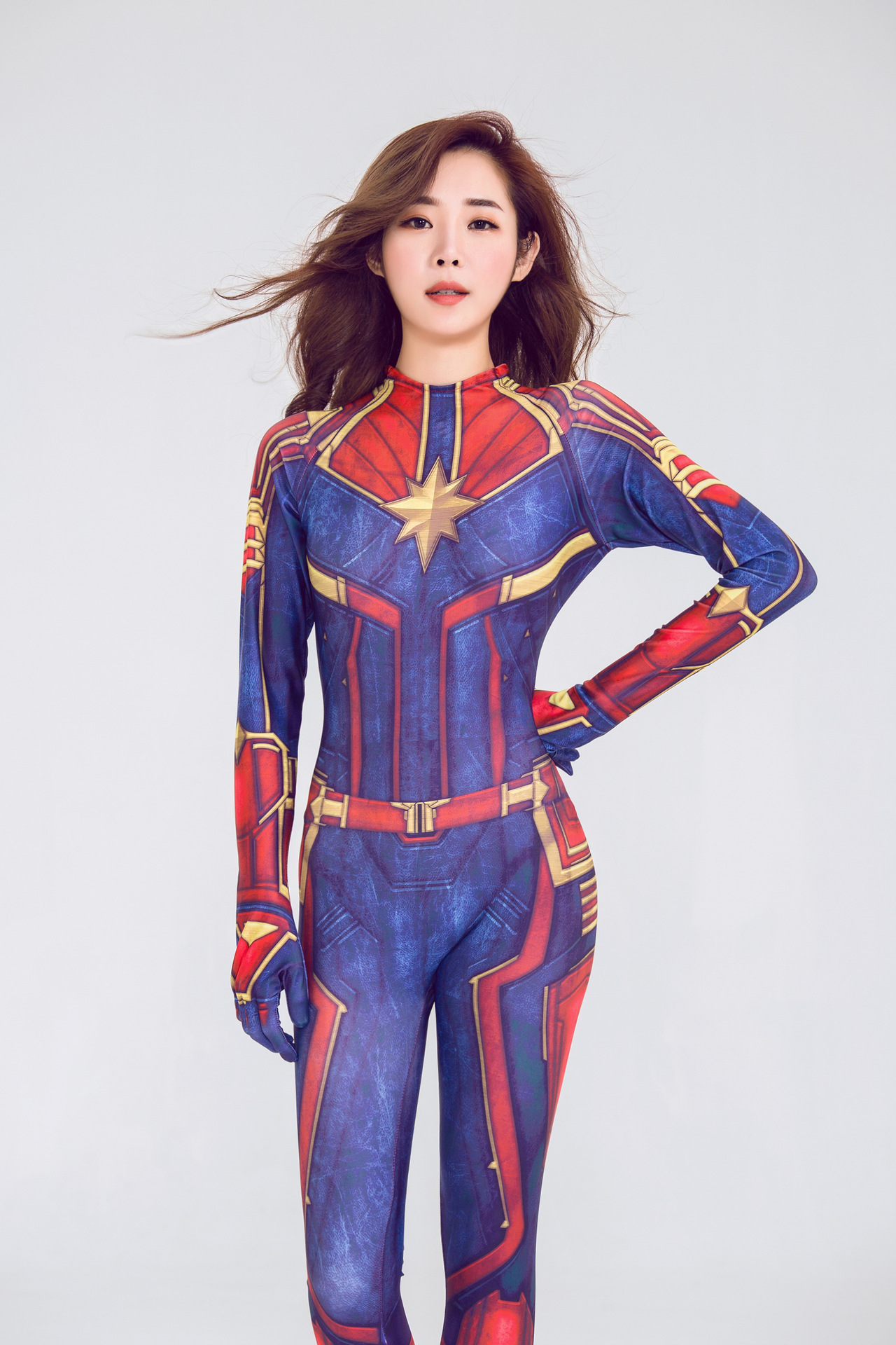 万圣节惊奇队长cosplay服装复联漫威电影cos连体高弹紧身衣批发