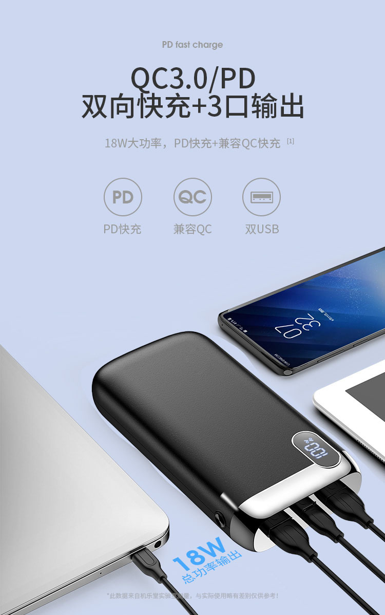 20000mah移动电源micro/type-c接口双usb手机10000毫安充电宝pd快