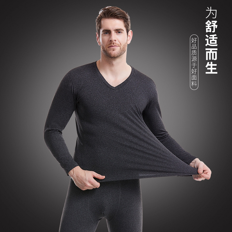 men‘s cationic v-neck thermal underwear suit breathable stretch long johns men‘s lightweight slim-fit brushed underwear
