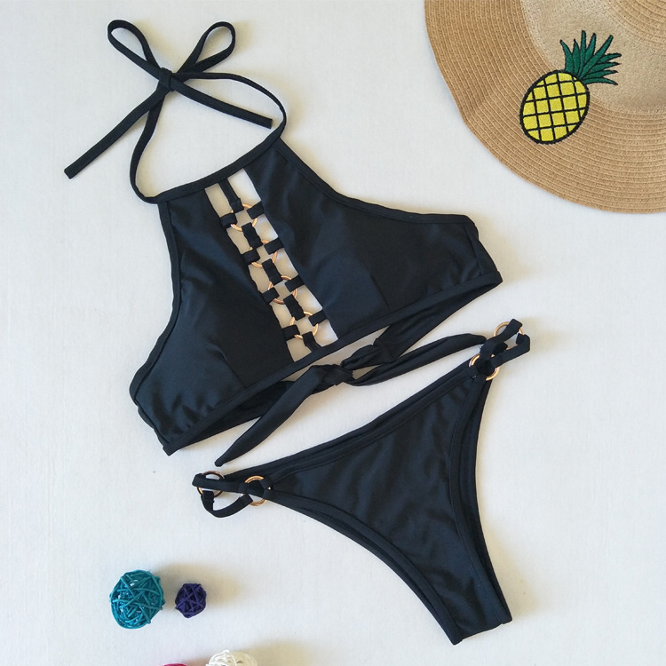 速卖通2019新款纯色编绳分体性感泳装女士比基尼多色泳衣j-9001