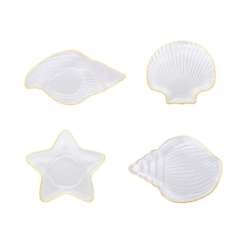 Nordic Style Ocean Series Creative Gold Painting Glass Plate Dessert Dessert Plate Snack Dish Ornament Storage Tray Decorative Tray