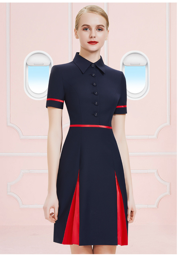 2018夏香港国泰港龙航空制服工作服套装衬衫领连衣裙女短袖迎宾装