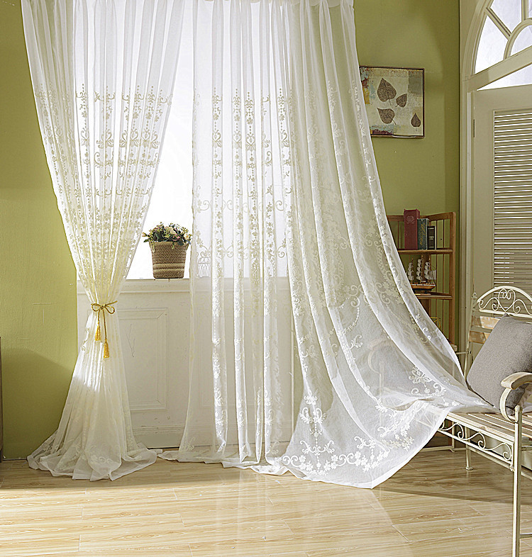 欧式刺绣白纱窗帘珍珠纱高档蕾丝绣花窗纱纯色客厅飘窗纱帘阳台纱