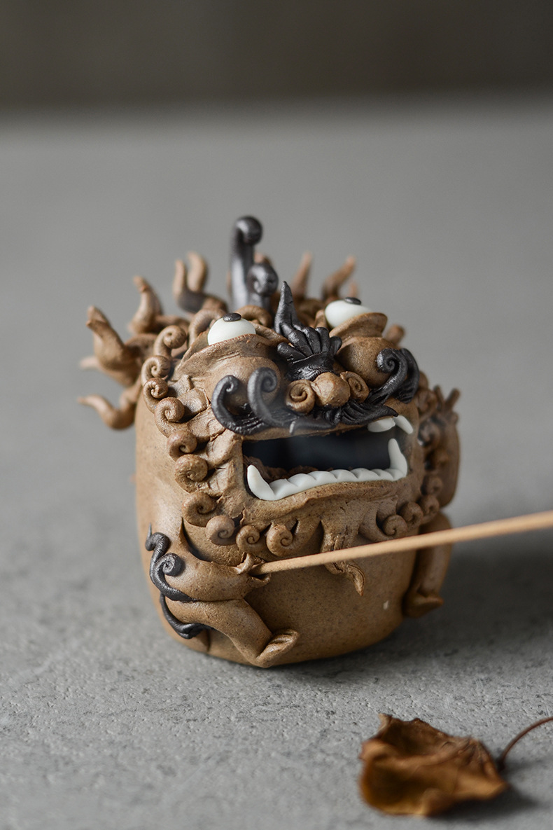 景德镇纯手工粗陶香插 狻猊香器香插 貔貅 摆件茶宠 茶道配件