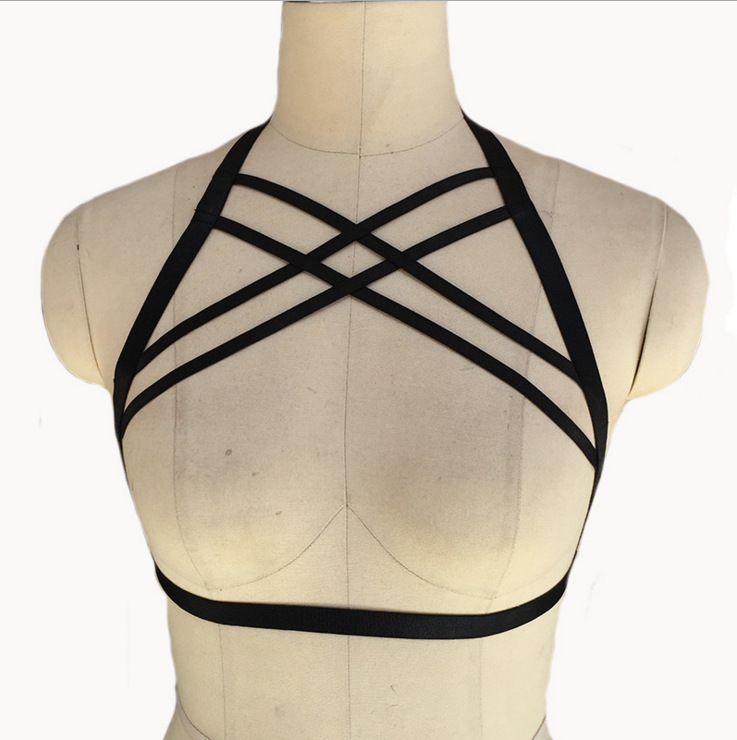 竹如服饰 一件代发交叉可调节绑带露乳镂空时尚线束内衣 o0253