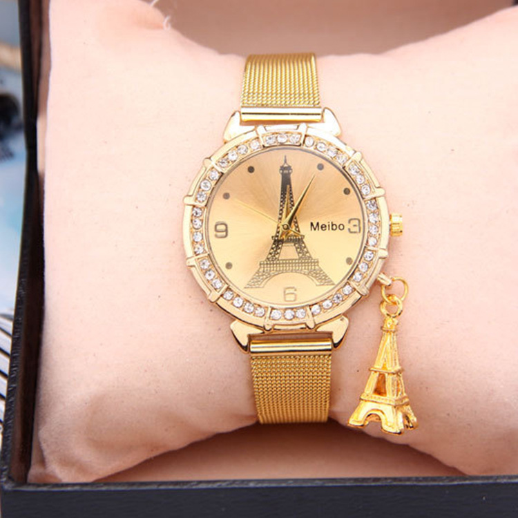 quartz watch 2022手表女士时尚女款装饰铁塔镶钻网带石英手表