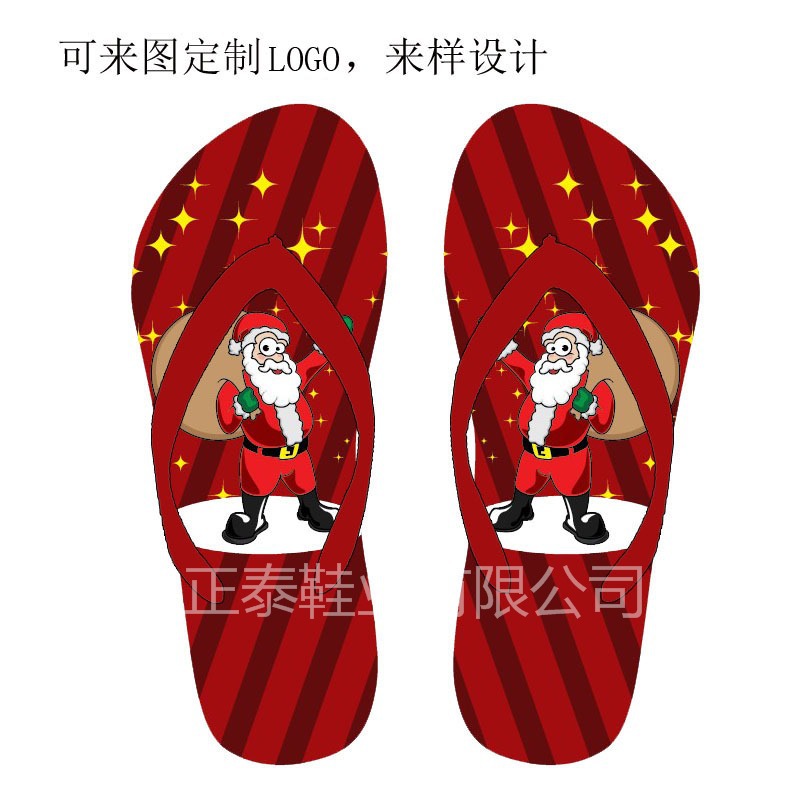 factory sample customized santa claus pattern women‘s flat heel outdoor slippers flip-flops summer slippers