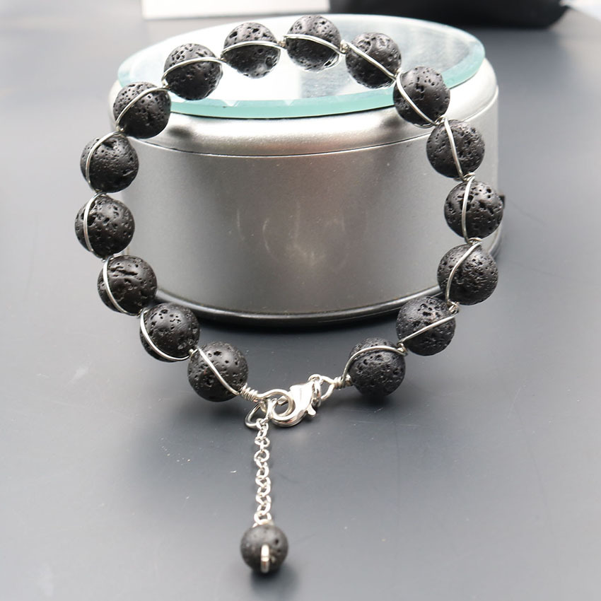 2019新款天然10mm火山石圆珠手链手饰男女跨境外贸亚马逊热卖货源