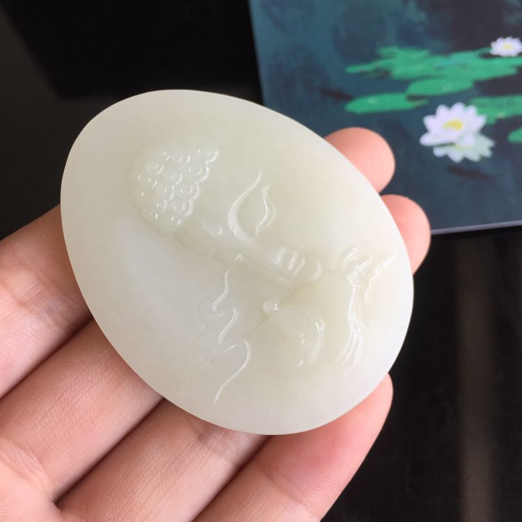 天然精美和田白玉玉石侧面释迦牟尼佛佛头吊坠 男女款挂饰挂件