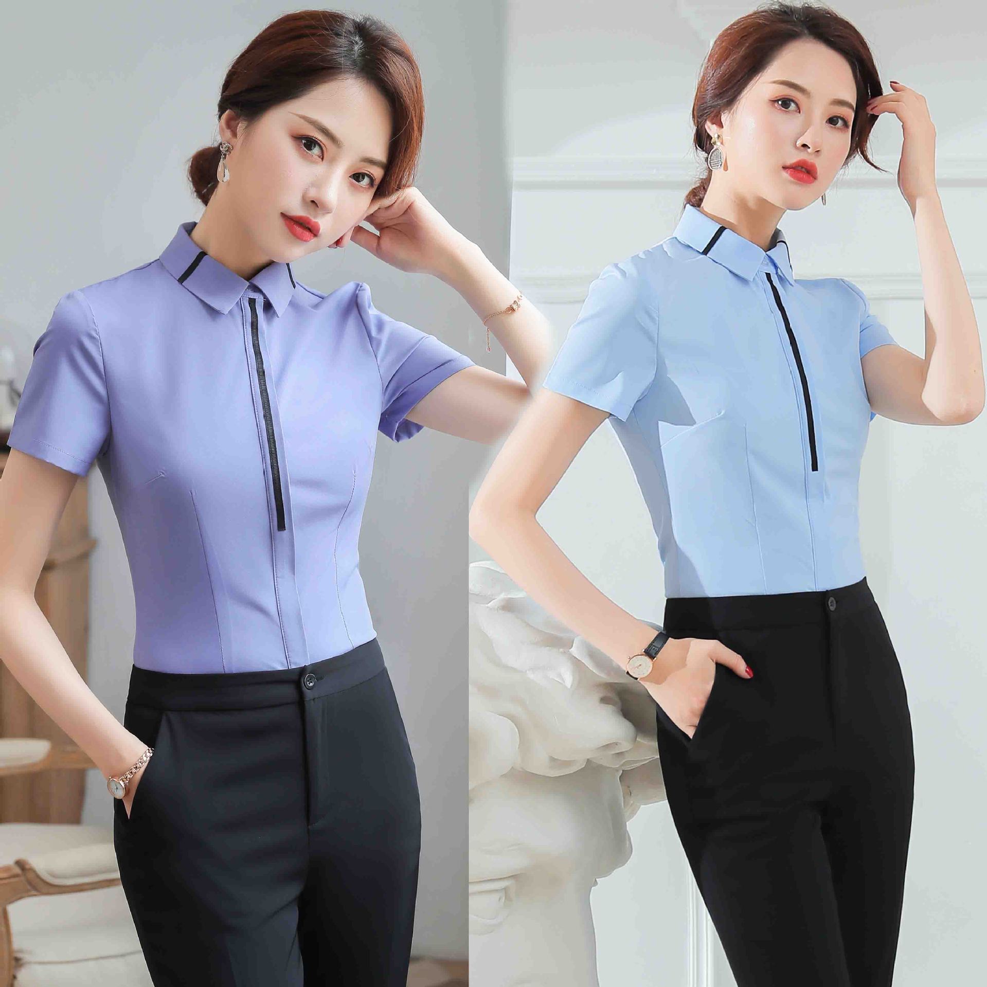 白衬衫女2019夏季新款雪纺韩版ol修身气质短袖衬衣职业上衣工作服