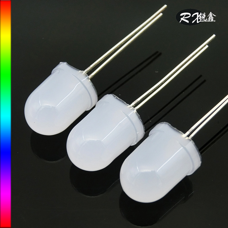 厂家直销 10mm圆头雾状红/黄/蓝/翠绿/白光led灯珠 f10超高亮led