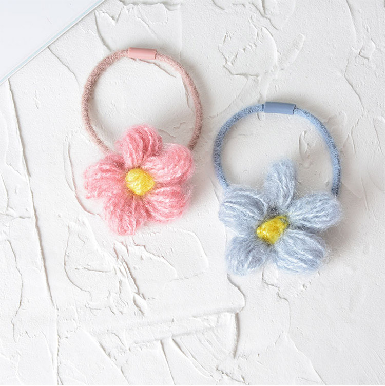 ins泫雅风海马毛花朵发绳网红少女毛线毛线编织小花森系皮筋头饰