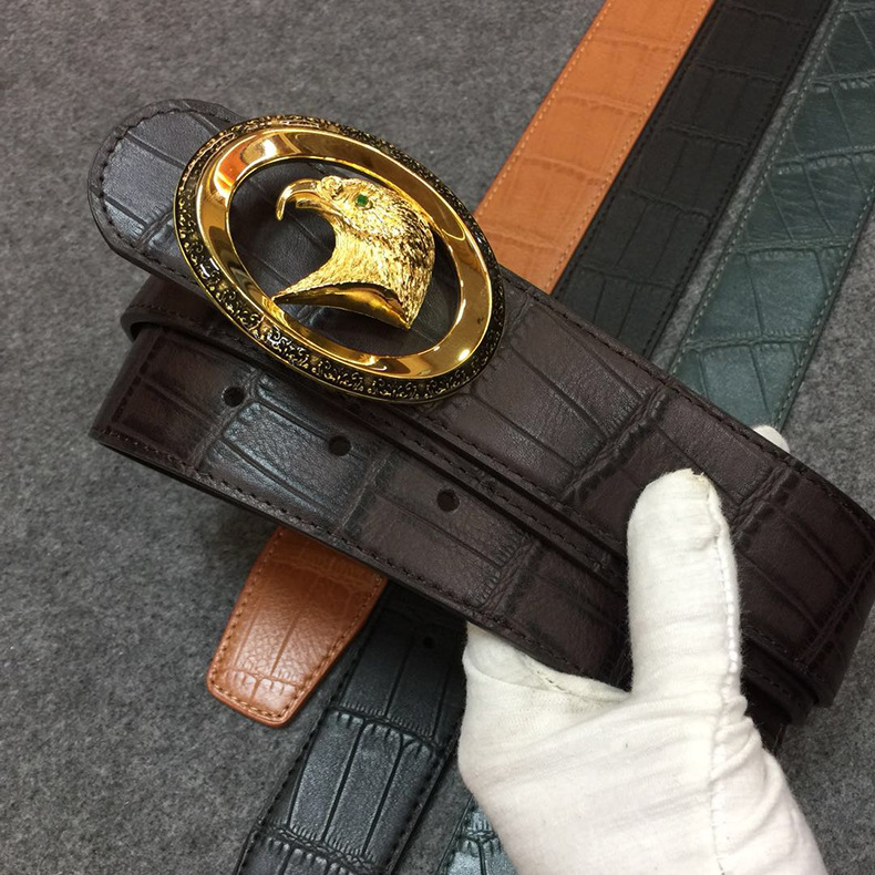 【华伦世家】品牌潮流板扣寸五头层牛皮皮带男铜扣平滑扣裤腰带男