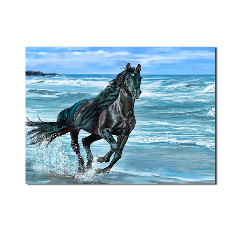 单幅赛跑黑马现代家居装饰客厅卧室喷绘画墙画油画跨境货源