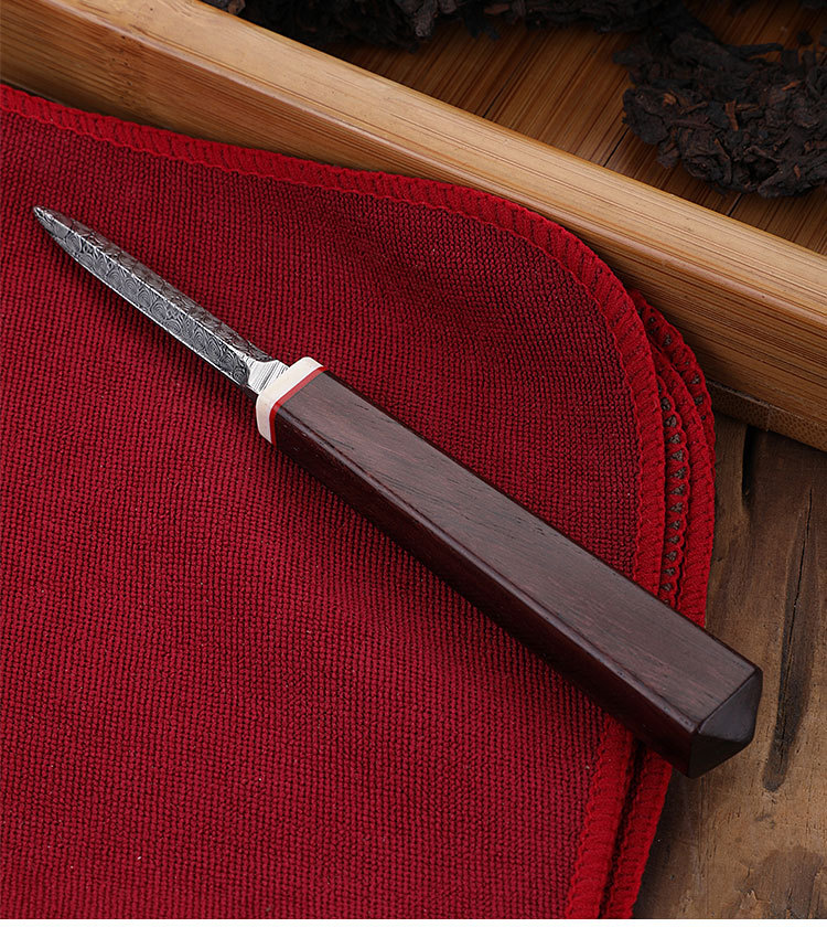 大马士革普洱开茶刀大叶紫檀柄牛骨隔柄 茶锥功夫茶具配件茶刀