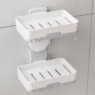 居家浴室卫生间挂墙肥皂盒 塑料双层香皂盒 多功能单层置物盒批发