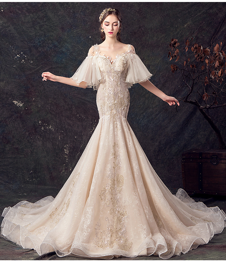 森系轻纱婚纱礼服2020新款新娘修身显瘦鱼尾裙小拖尾旅拍小个子女