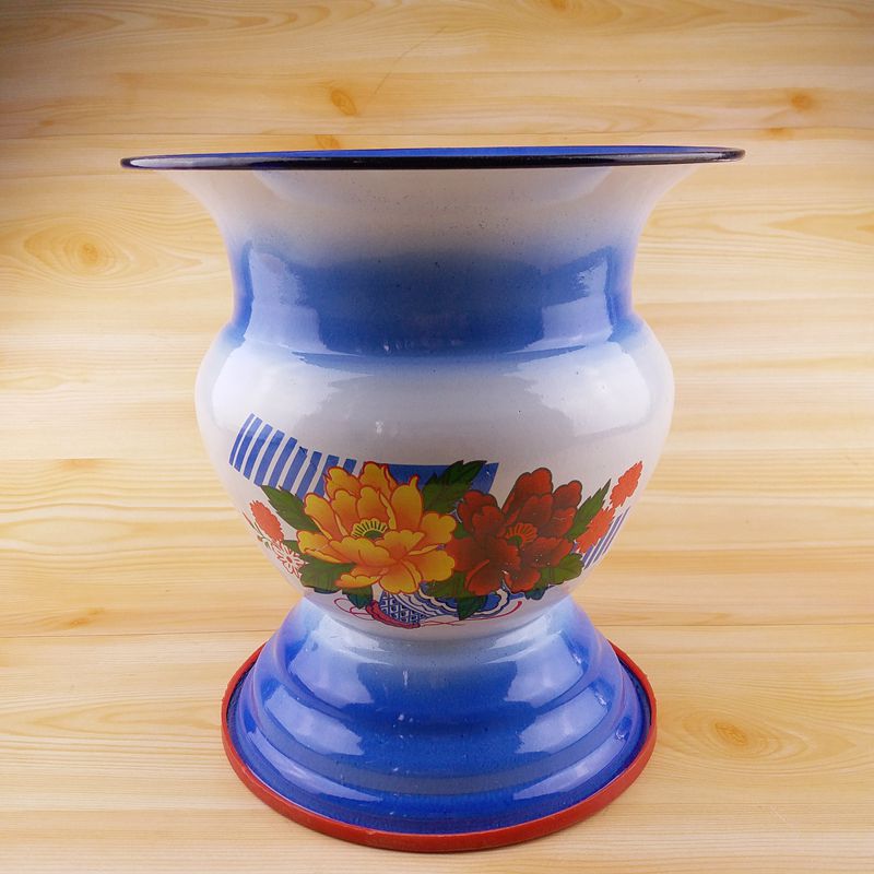 搪瓷痰盂高脚红蓝加厚尿盆儿童老人坐便器婚庆老式痰盂怀旧垃圾桶