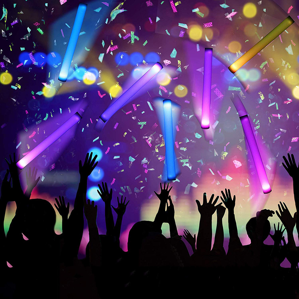 批发led发光海绵棒演唱会音乐节应援棒荧光棒led七彩泡沫发光棒