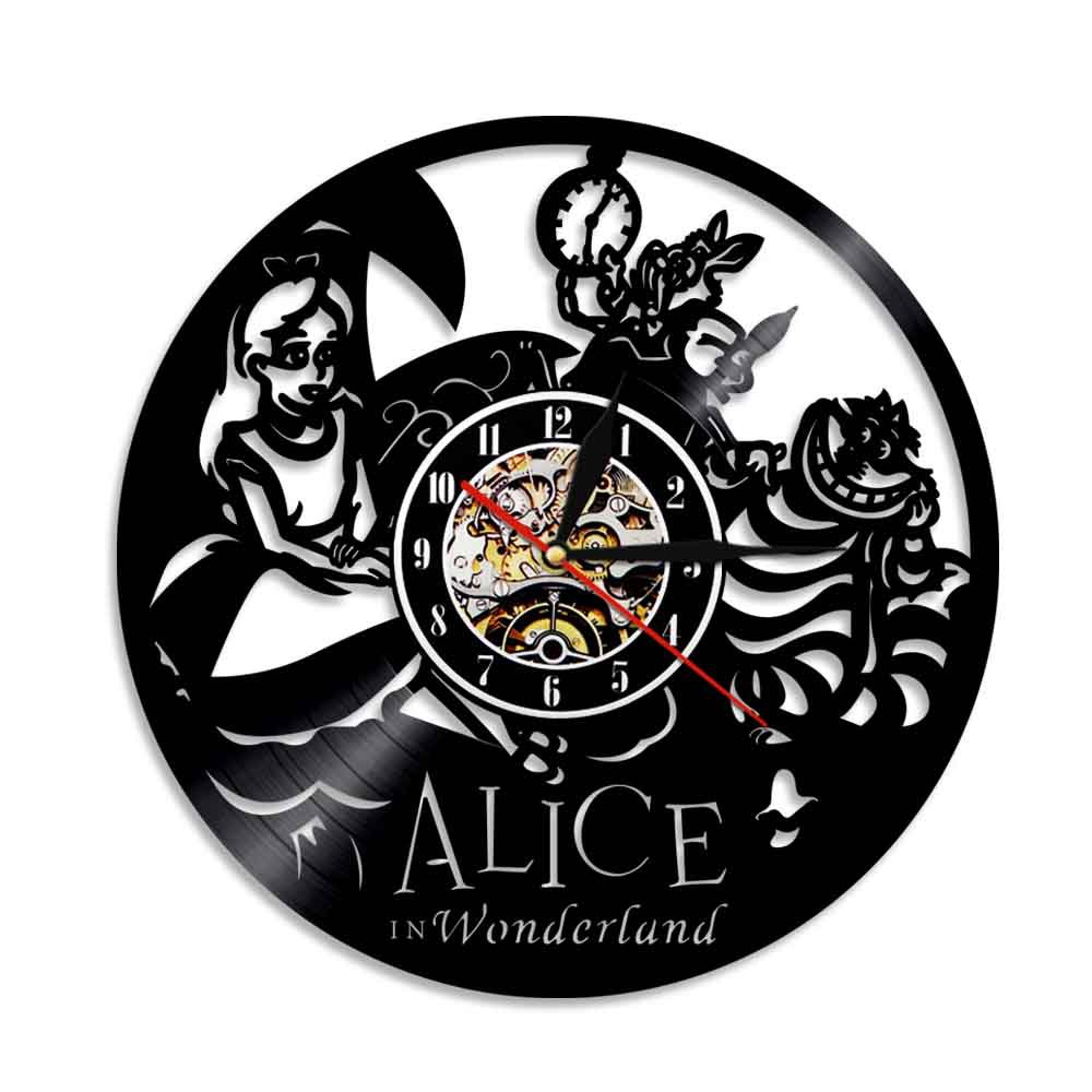 动画电影黑胶时钟 爱丽丝梦游仙境唱片挂钟 卡通复古怀旧装饰墙钟