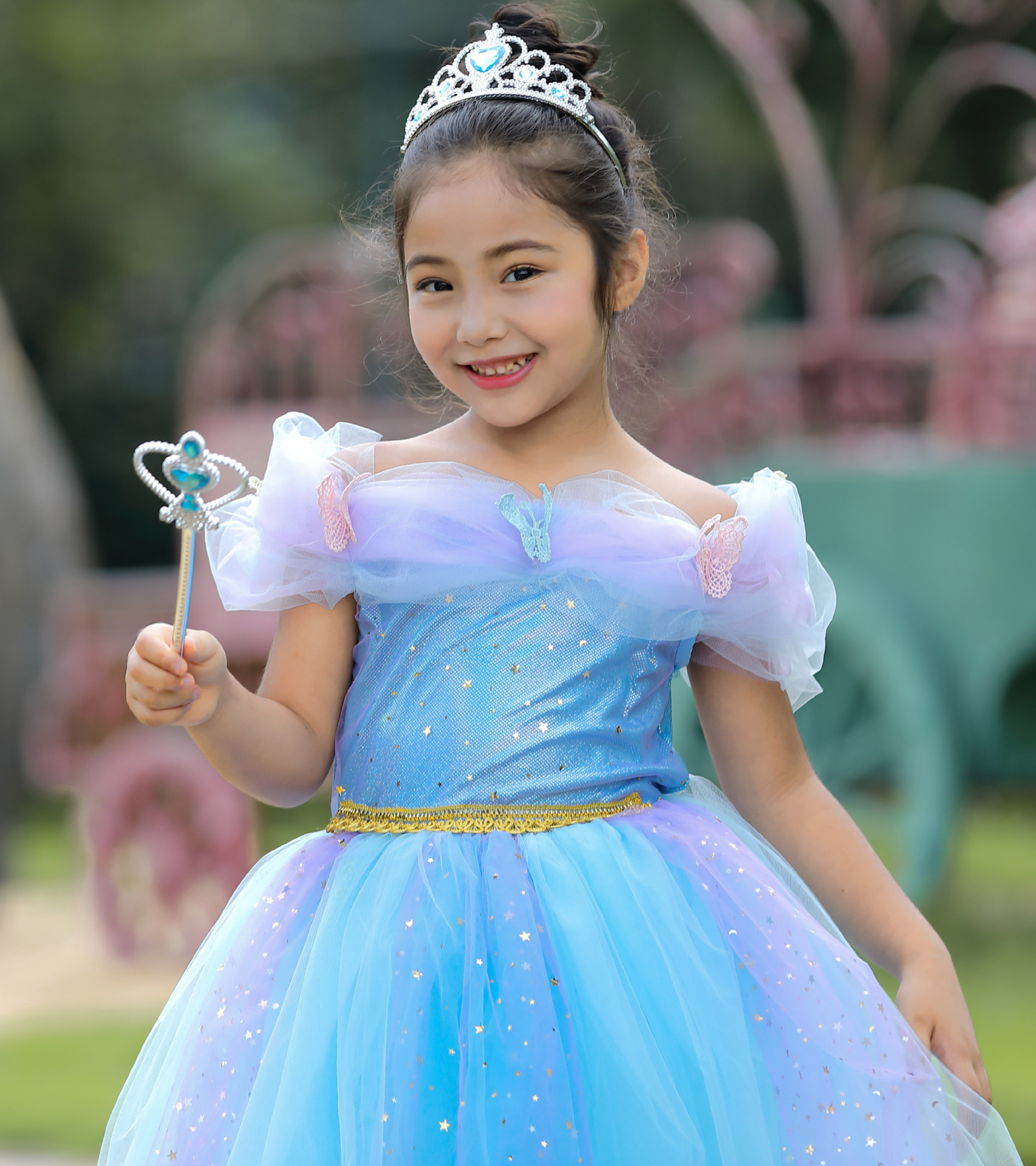 灰姑娘公主裙炫彩女童彩虹裙亚马逊跨境中大童裙万圣节表演蓬蓬裙