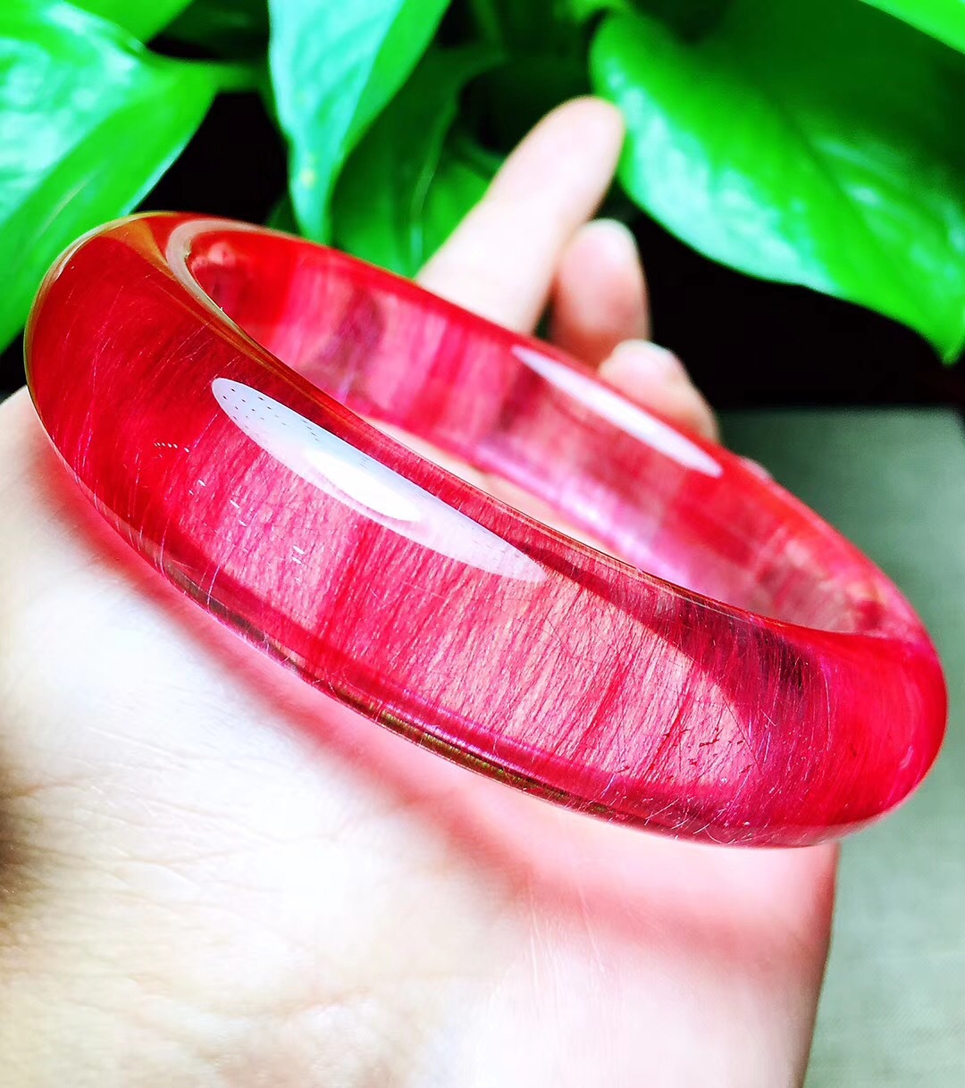 天然红发晶顺发发晶手镯发晶红发晶手镯晶体通透内径:60mm