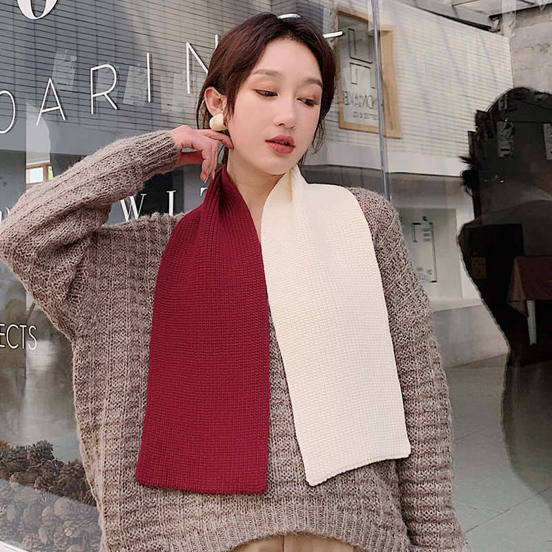 拼色新款围巾女秋冬季韩版保暖百搭学生软妹ins少女士针织围脖
