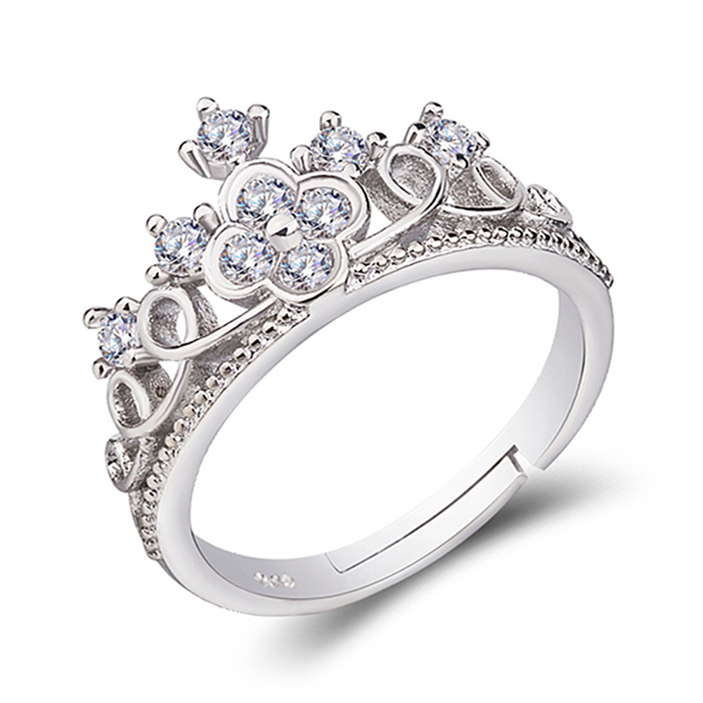 新款皇冠钻石戒指女韩版简约个性锆石戒指开口可调节 戒指 批发