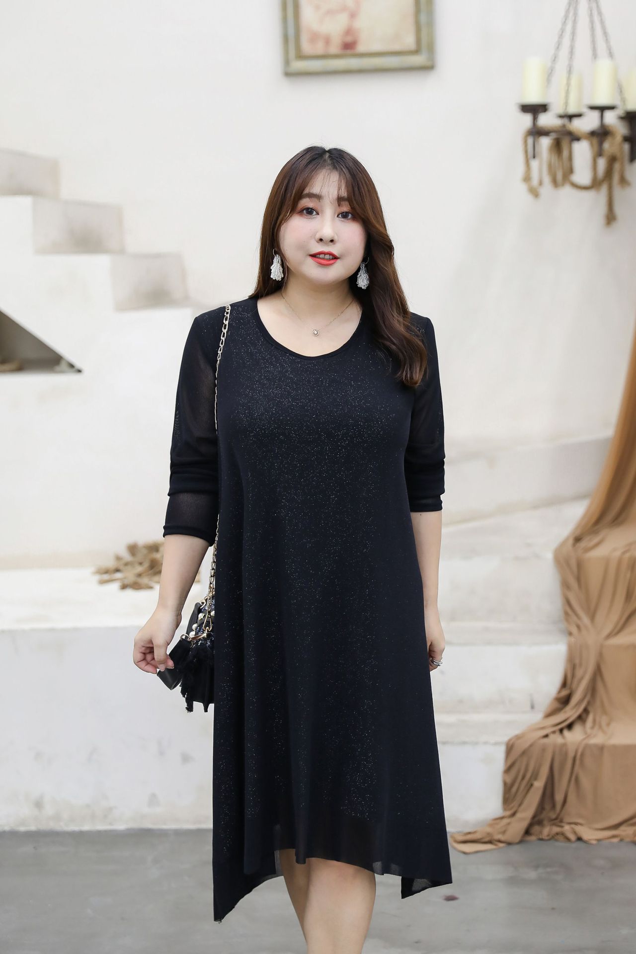 特大码女装300斤加肥加大胖mm胸围150宽松大气秋冬连衣裙一件代发