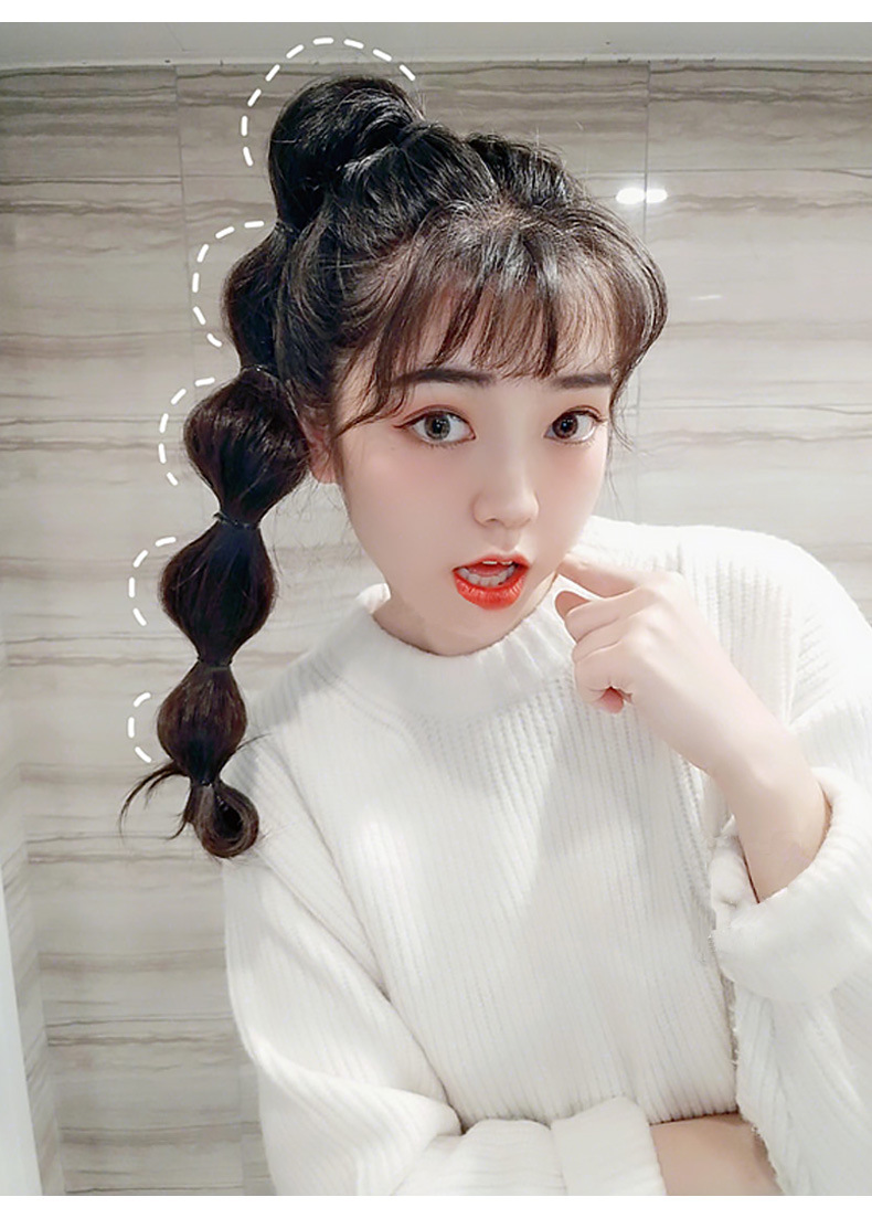 泡泡马尾假发女绑带式灯笼葫芦麻花辫子女自然蓬松网红双假发马尾