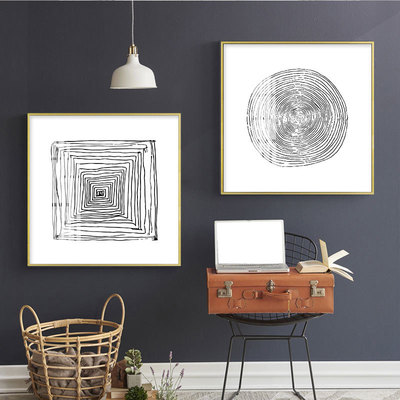 轻奢简单 玄关装饰画书房墙画抽象水墨轨迹黑白线条有框画办公室