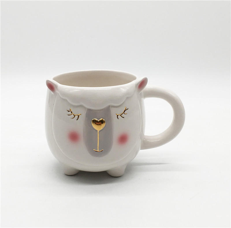 陶瓷彩绘羊驼造型创意马克杯定制3d立体浮雕动物咖啡杯羊驼杯子