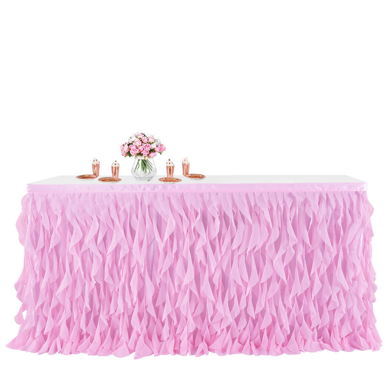 Wicker Table Skirt Amazon Party Birthday Wedding Chiffon Curl Tablecloth Dessert Sign-in Desk Tutu Yarn Table Skirt