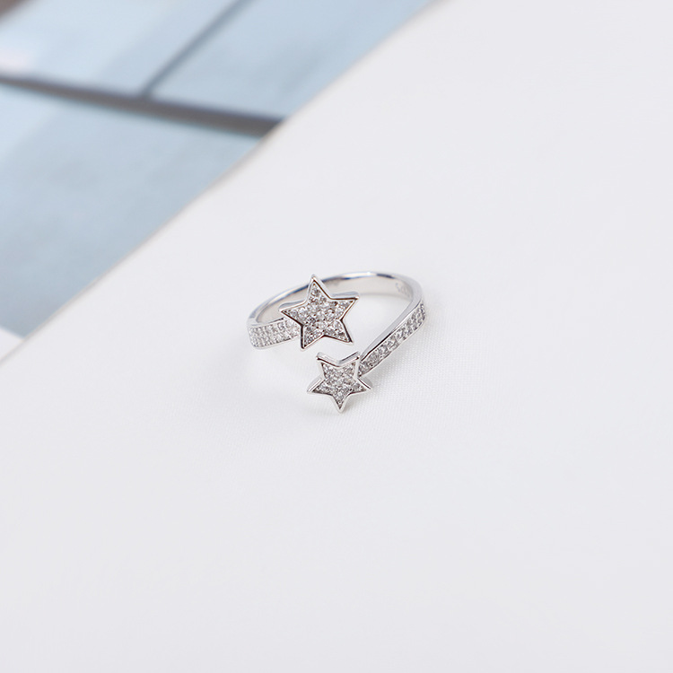 s925纯银 微镶满钻流星开口戒指 时尚五角星戒指 饰品女jz-0080