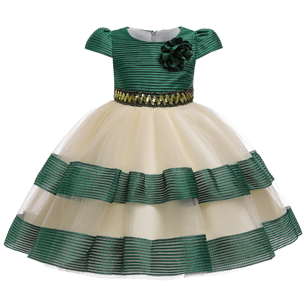 2019亚马逊新款儿童礼服 亮片飞袖女童礼服蓬蓬公主裙kids dress