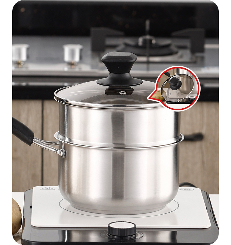 take off不锈钢双层奶锅18cm 通用炉灶带蒸格奶锅复底双层锅多用