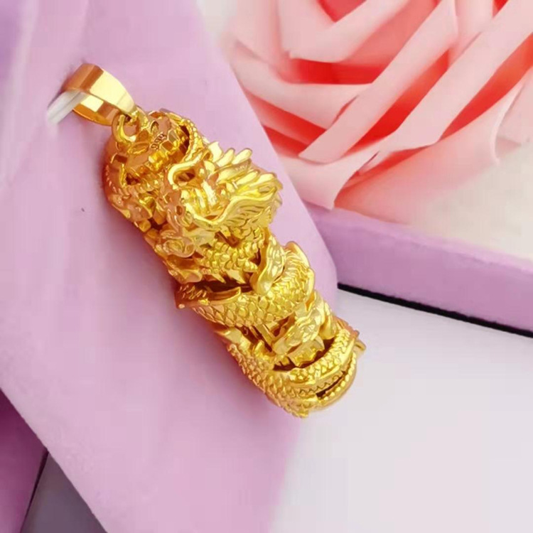 精品黄铜镀金龙柱吊坠电镀仿黄金首饰品厂家直销霸气男士项坠批发