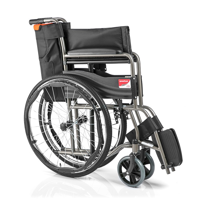 鱼跃轮椅车h050型家用全钢管加固型可折叠手动轮椅新款