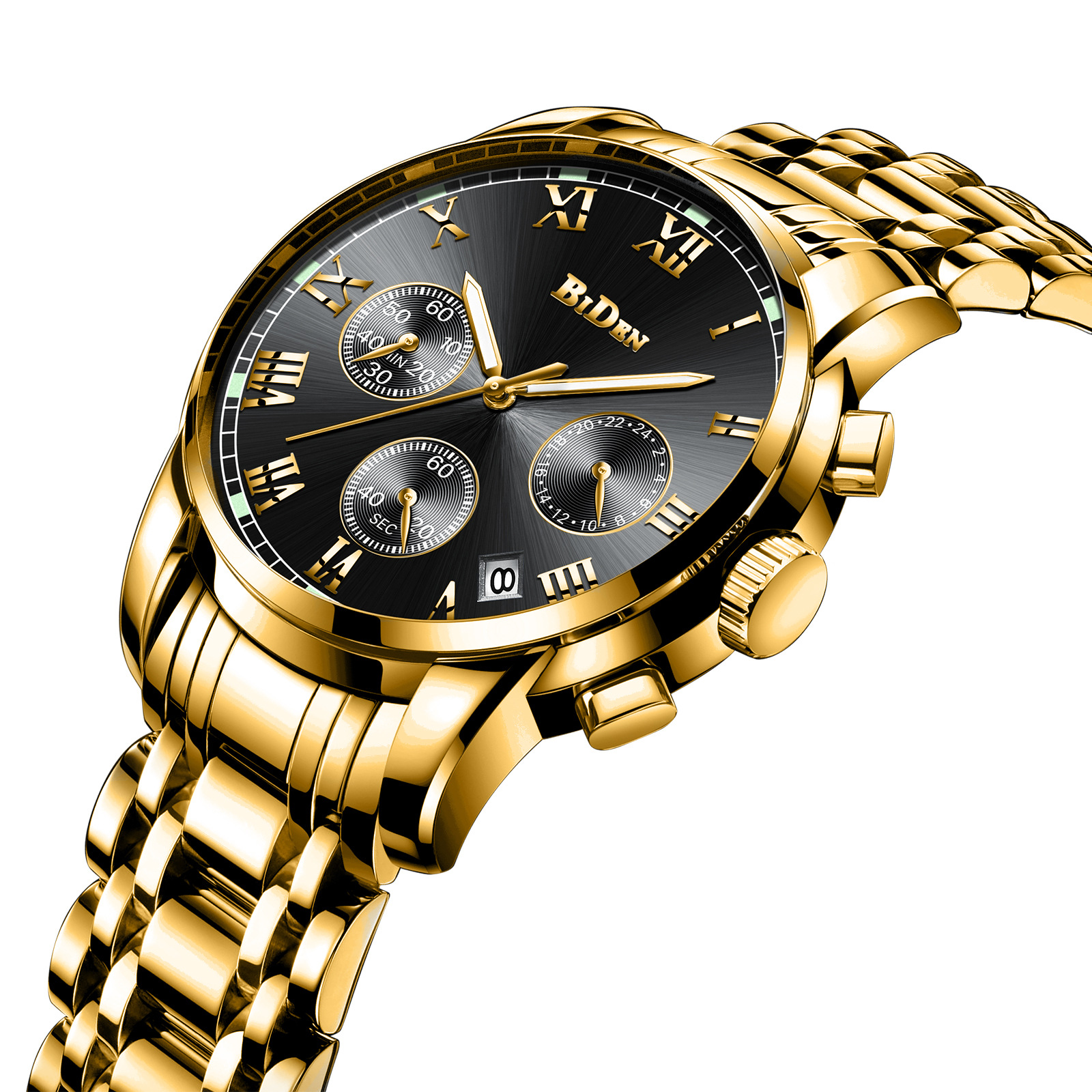拜登biden石英表商务时尚高档防水精钢日历外贸热销男士腕表