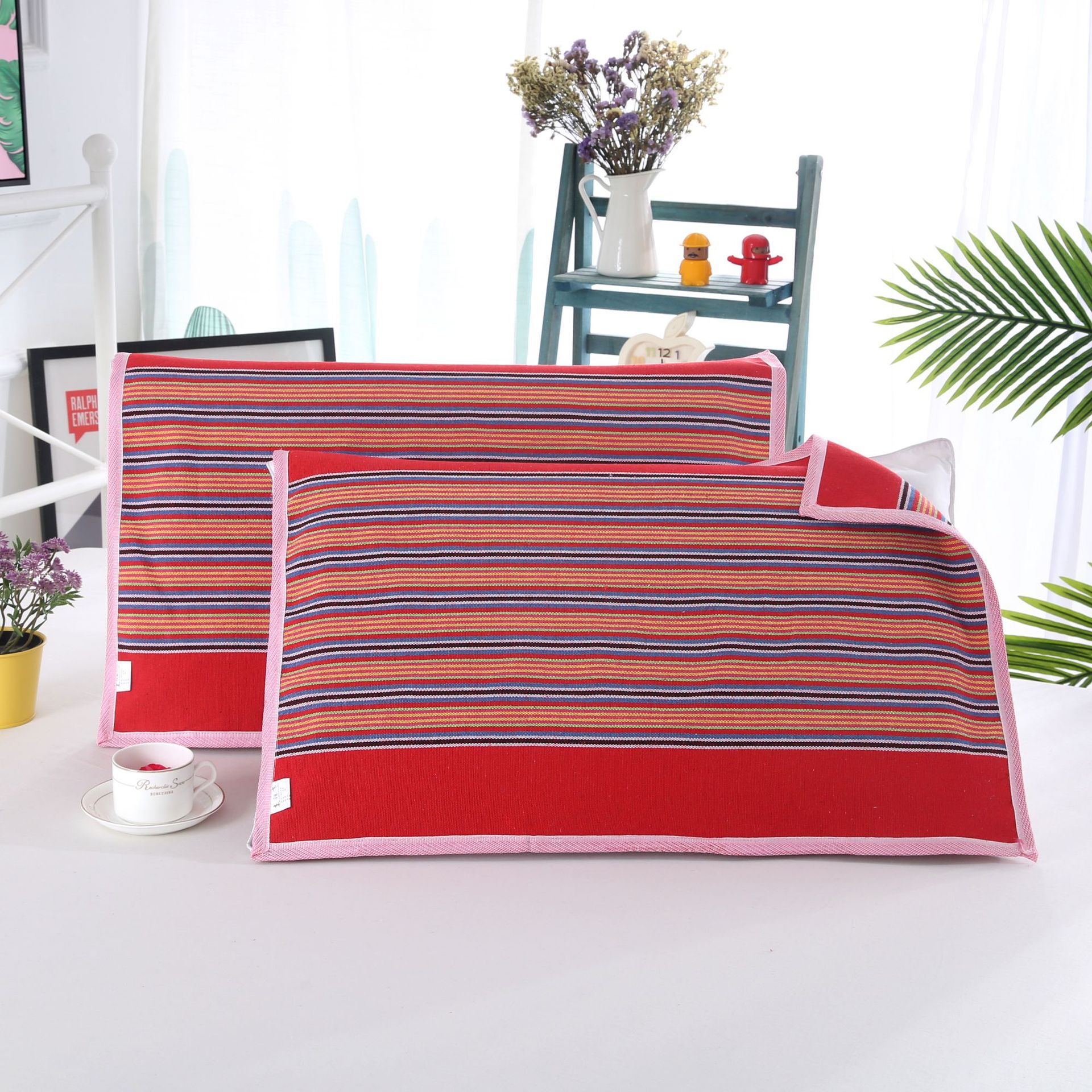 厂家供应批发老粗布枕巾 加密加厚成人枕巾包边枕头巾