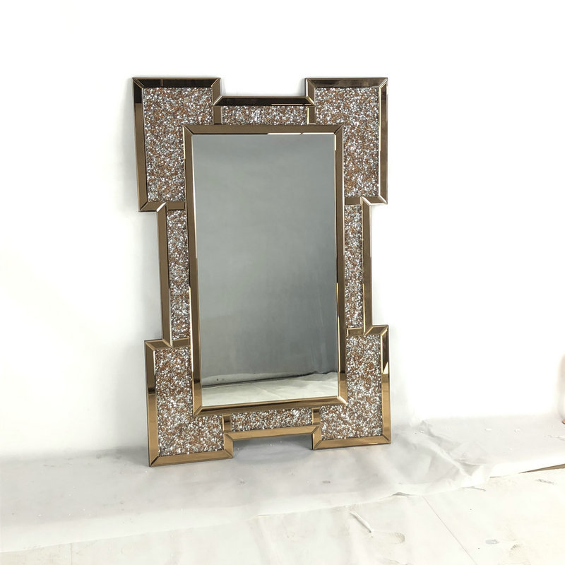 茶色挂镜浴室壁镜家具壁挂式镜子碎钻斜面墙镜装饰框镜定制