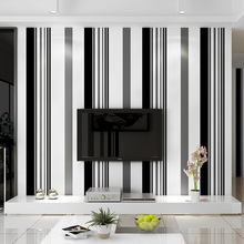 电视背景墙壁纸影视客厅现代简约无纺布大气时尚黑白灰色条纹墙纸