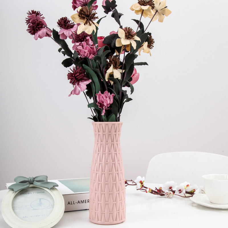 creative plastic vase wet and dry flower arrangement container nordic rattan-like plastic flower pot porcelain-like glaze-like decorative vase