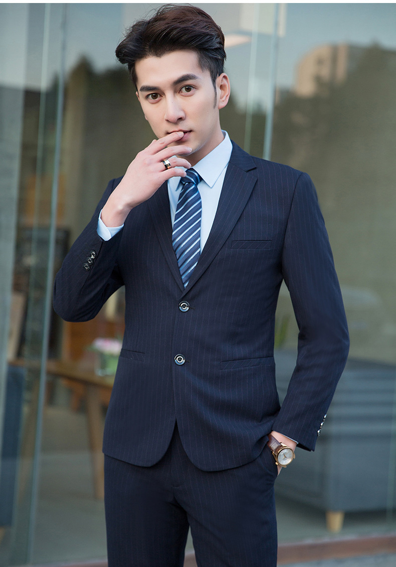 2019春秋新款男士西装两件套商务修身型西服套装男士职业面试正装